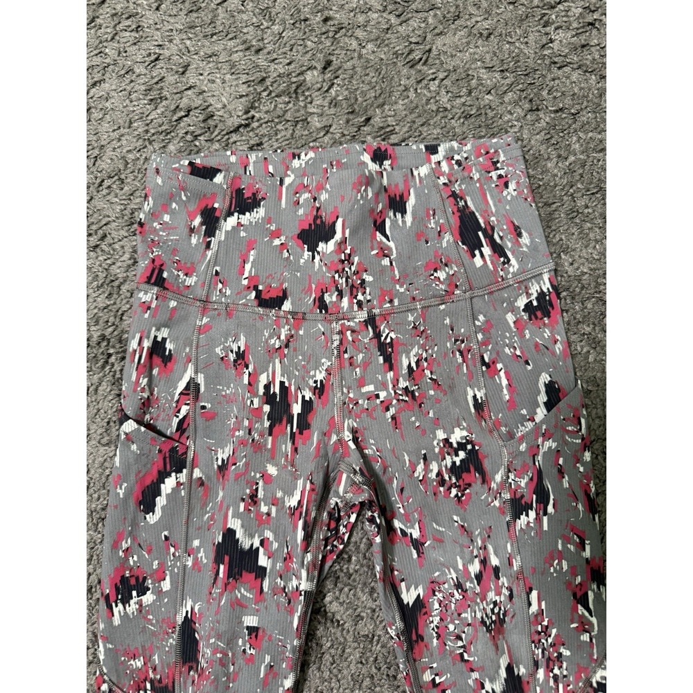 LULULEMON Patterned Fast & Free 7/8 Tight Athletic Leggings w Pockets Sz 4 Gray - Picture 2 of 7